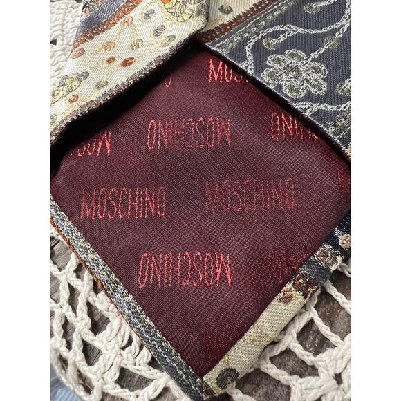 Vintage MOSCHINO mens unique Pattern Silk Necktie Tie - Picture 3 of 5